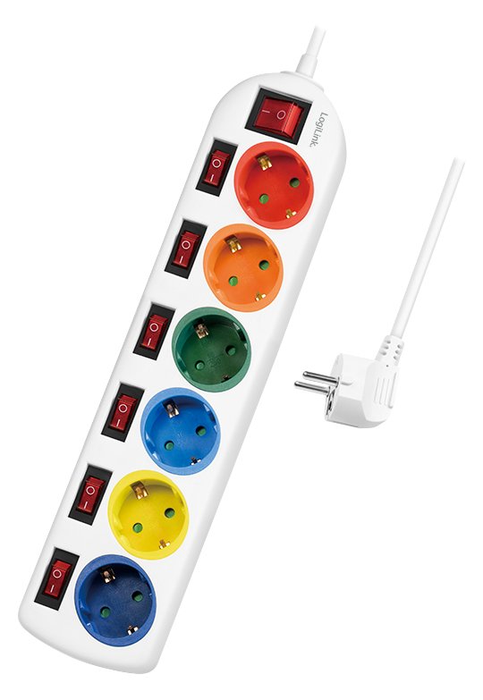 LogiLink Multicolor - Steckdosenleiste - Wechselstrom 250 V - 3680 Watt - Ausgangsanschlüsse: 6 (6 x Leistungs-CEE 7/3)