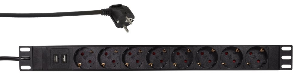 LogiLink Stromverteilungseinheit (Rack-einbaufähig) - 3500 Watt - Eingabe, Eingang power CEE 7/7 - 2 x USB, 8 x CEE 7/7