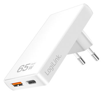 LogiLink USB Steckdosenadapter 1xUSB-A 1xUSB-C 65W weiß von LumaTech