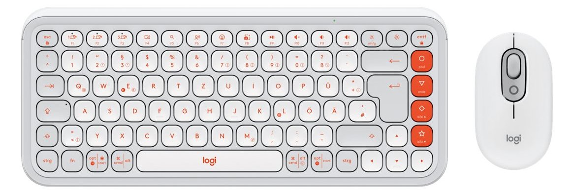 Logitech POP Icon Combo - Tastatur-und-Maus-Set - Bluetooth LE - Off White - orange - TL: Deutsch, QWERTZ