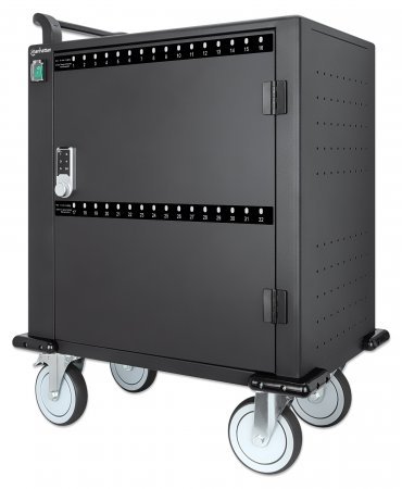 Manhattan Charging Cabinet/Cart via USB-C x32 Devices, Trolley, Power Delivery 18W per port (576W total)