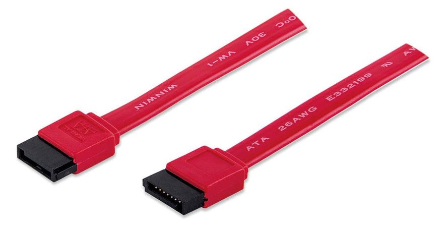 Manhattan SATA Data Cable, 7-Pin, 50cm, Male to Male, 6 Gbps, Red, Lifetime Warranty, Polybag - SATA-Kabel - SATA (M)