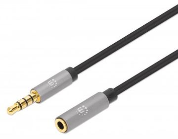 Manhattan Stereo Audio 3.5mm Extension Cable, 1m, Male/Female, Slim Design, Black/Silver von LumaTech