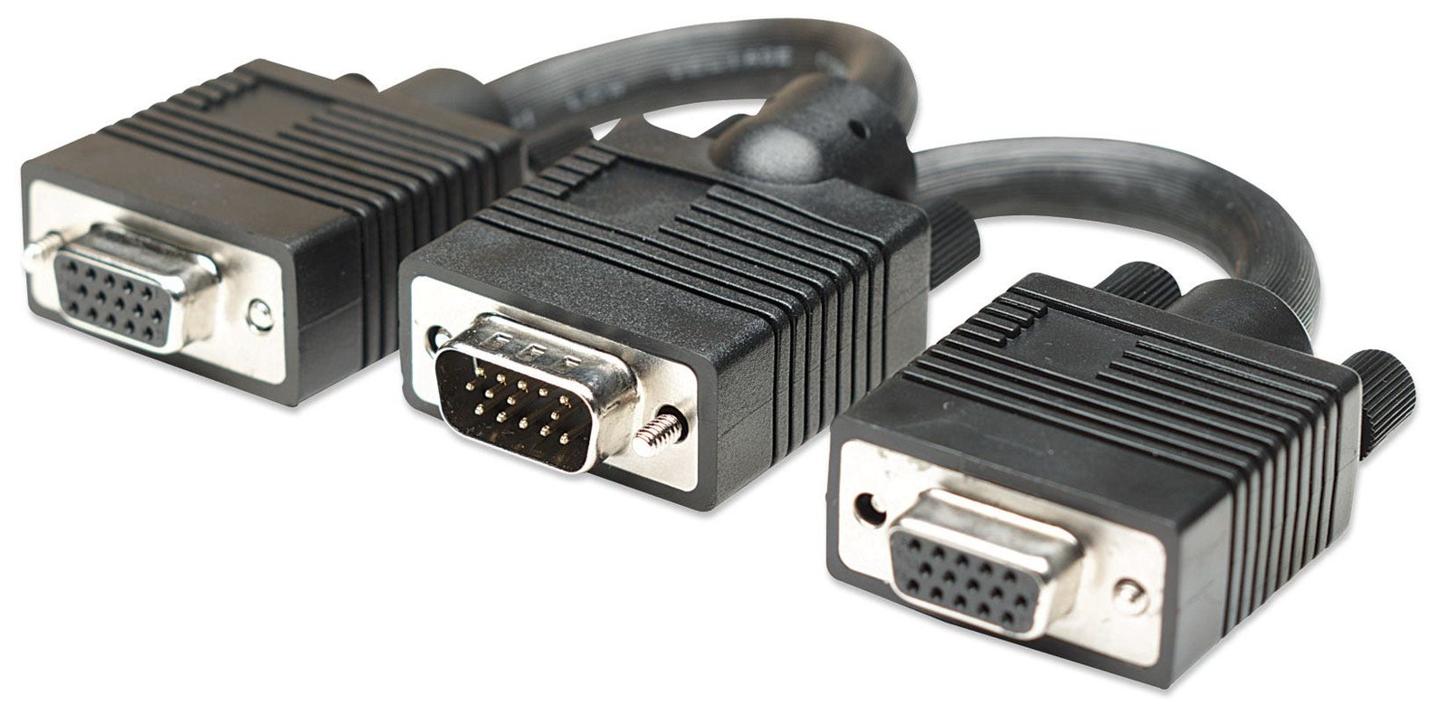 Manhattan SVGA Y Cable, HD15, 15cm, Male to Females, Splits an SVGA connection between two monitors, Compatible with VGA