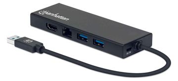 Manhattan USB-A Dock/Hub - Ports (x5): Ethernet, HDMI, USB-A (x2) von LumaTech
