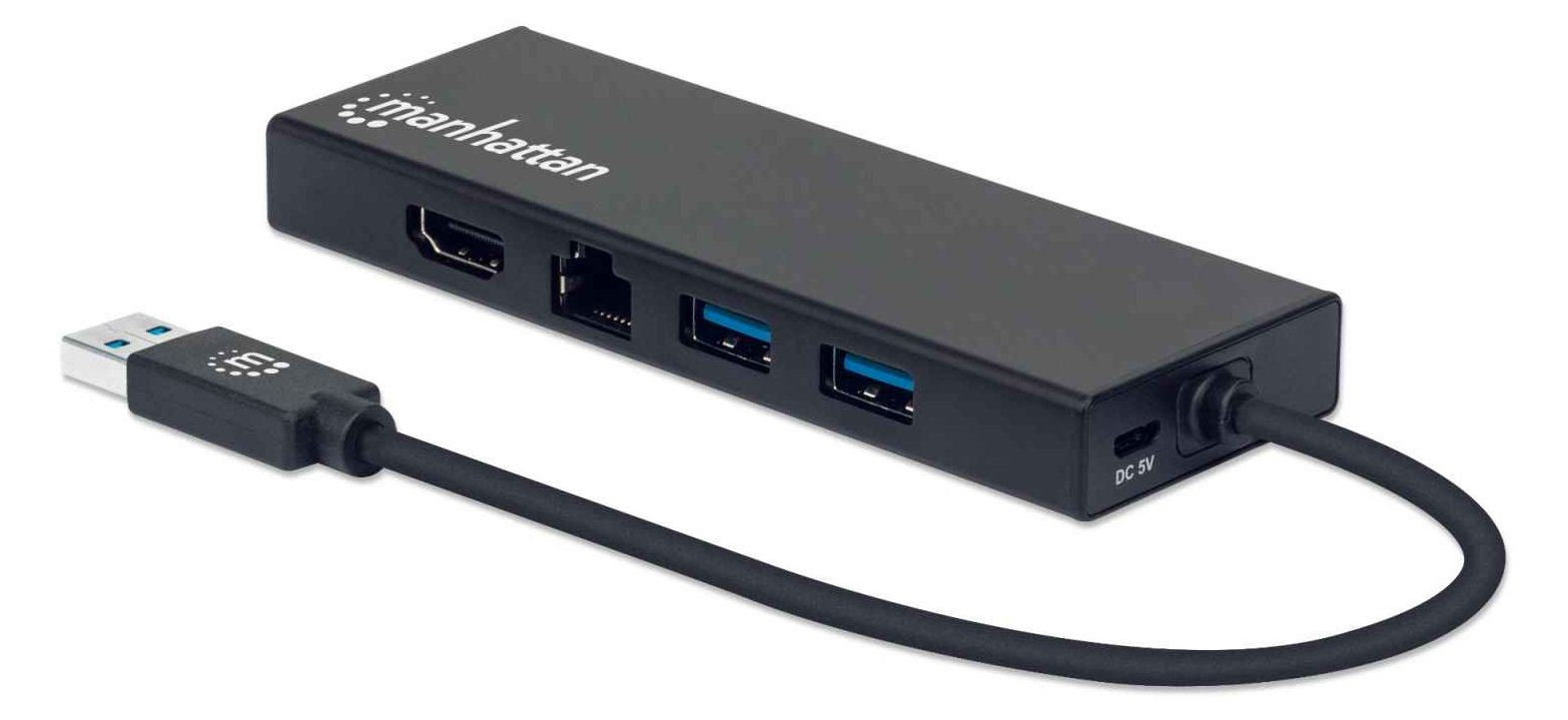 Manhattan USB-A Dock/Hub - Ports (x5): Ethernet, HDMI, USB-A (x2)
