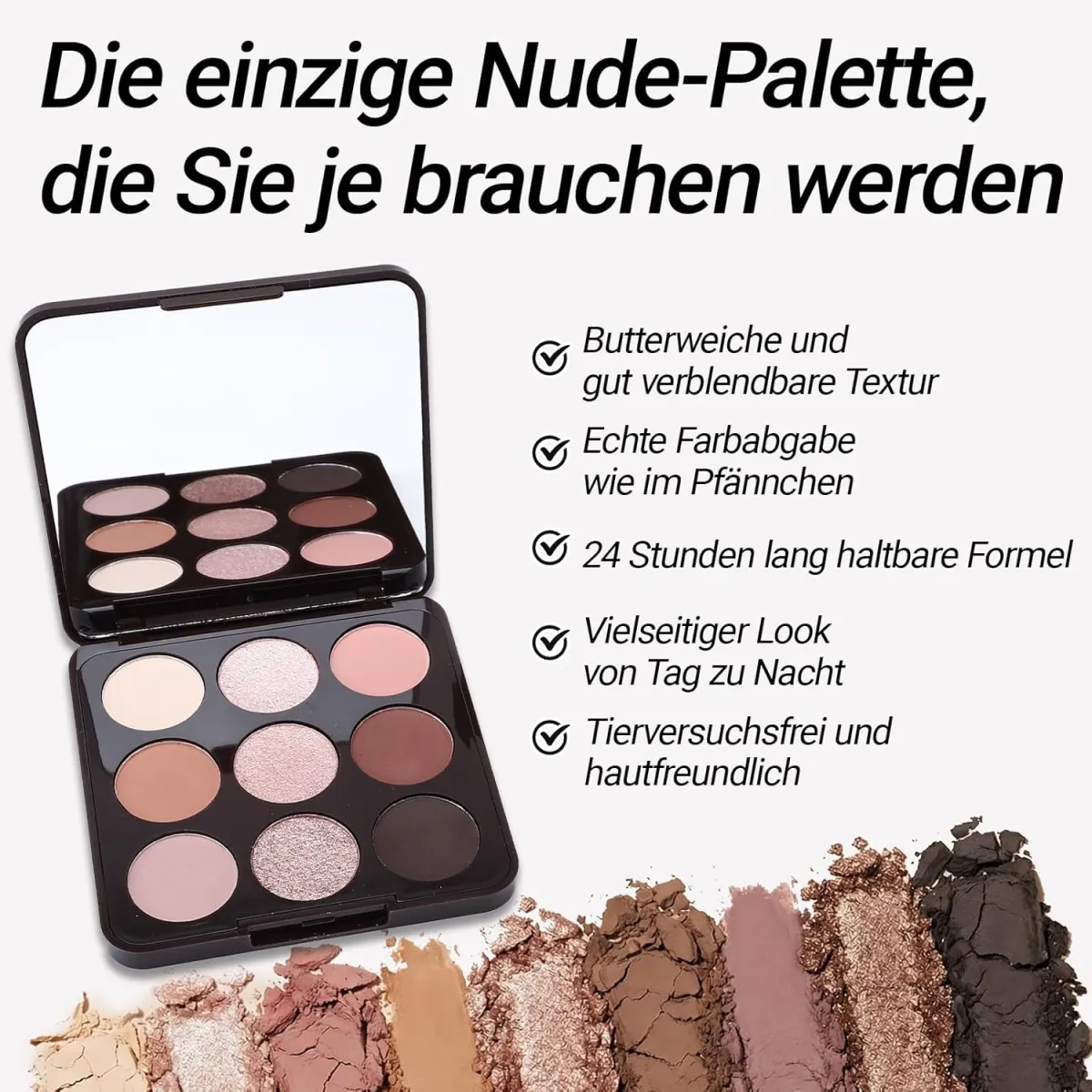 Erinde 9 Farben Nude Lidschatten Palette, Warme Braune Neutrale Lidschatten Make-up, Hochpigmentierte Eyeshadow Palette, Langanhaltend Matte und Schimmernde, für Einen Täglichen Natürlichen Look — Bild 4
