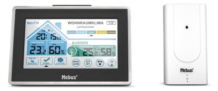 Mebus 01026 - Schwarz - Weiß - Innen-Hygrometer - Innen-Thermometer - Außen-Hygrometer - Außen-Thermometer