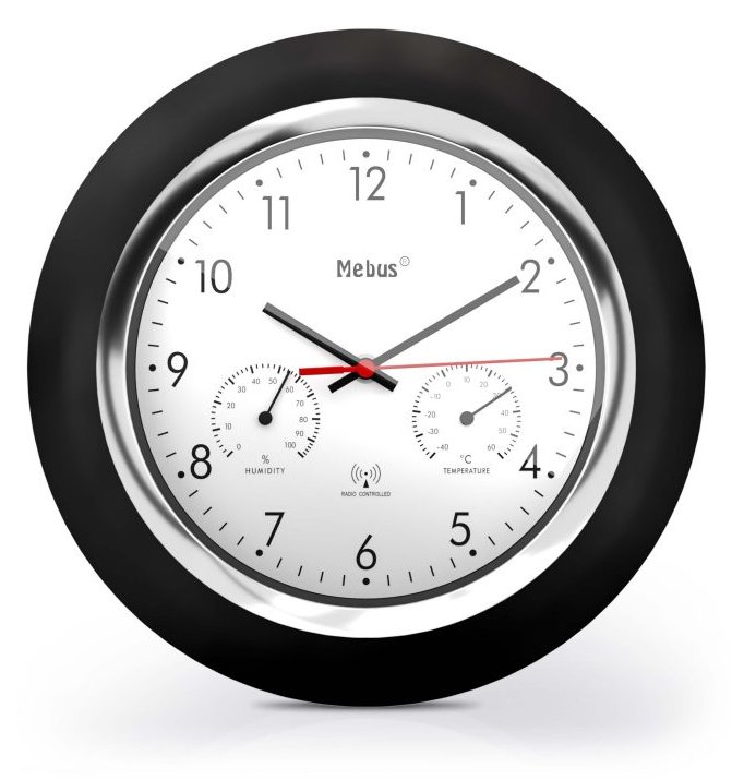 Mebus 19453 - Wand - Digitale Uhr - Rund - Schwarz - Weiß - Kunststoff - Kunststoff