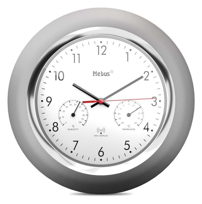 Mebus 19454 - Wand - Digitale Uhr - Rund - Silber - Weiß - Kunststoff - Modern