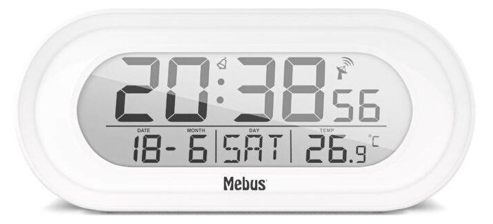 Mebus 25808 - Digitaler Wecker - Oval - Weiß - F - °C - Blau - Akku