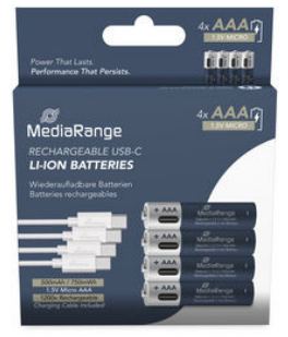 MEDIARANGE ge USB-C Li-Ion Akku Micro AAA/LR03/1.5V/500mAh 4er Pack - Akku - Micro (AAA) von LumaTech