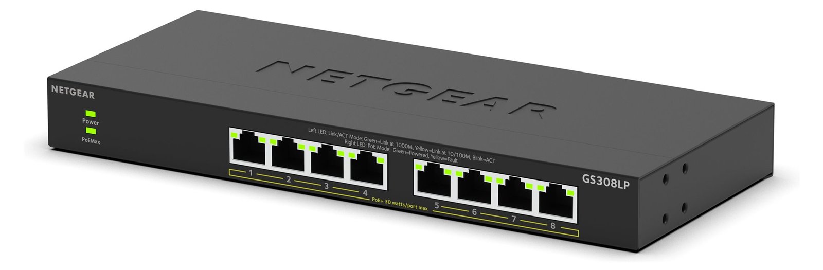 Netgear 300 Series GS308LP - Switch - Wesentliches - unmanaged - 8 x 10/100/1000 (PoE+)