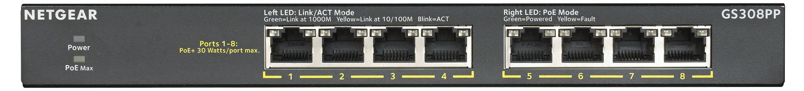Netgear GS308PP - Switch - unmanaged - 8 x 10/100/1000 (PoE+)