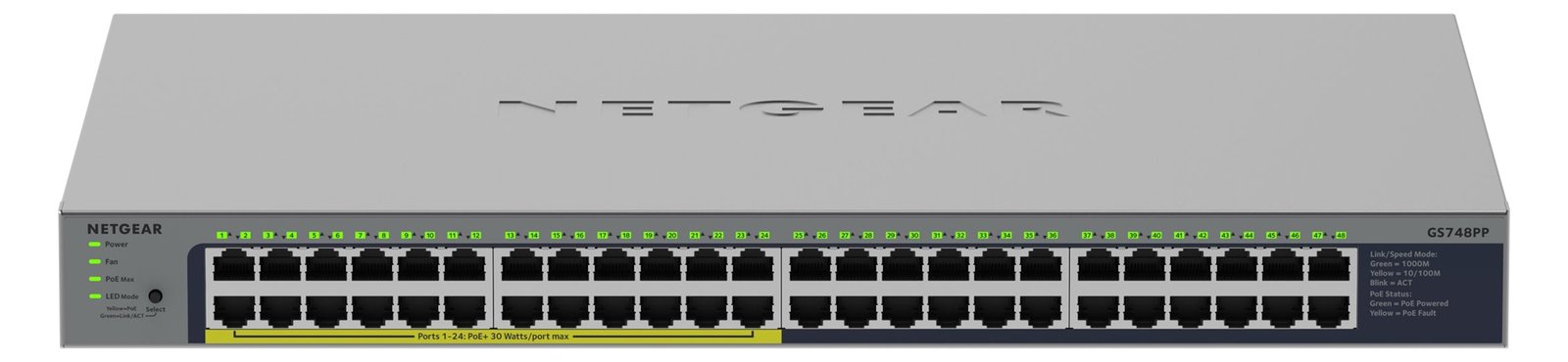 Netgear GS748PP - Switch - unmanaged - 24 x 10/100/1000 + 24 x 10/100/1000 (PoE+)
