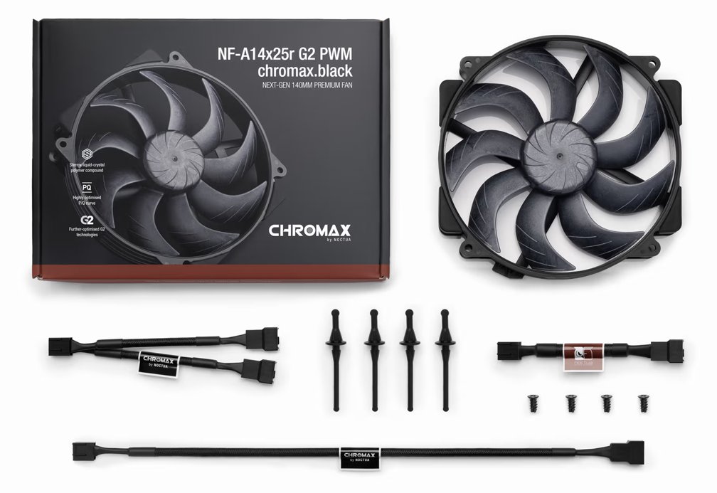 Noctua NF-A14x25r G2 PWM chromax.black Gehäuseluefter 140 mm - Gehäuse-Lüfter - 1.500 rpm