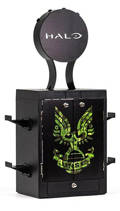 Numskull Games 5056280422457 - Halo Diskettenhalter für Spiele, Xbox, Schwarz, Grün, Matt