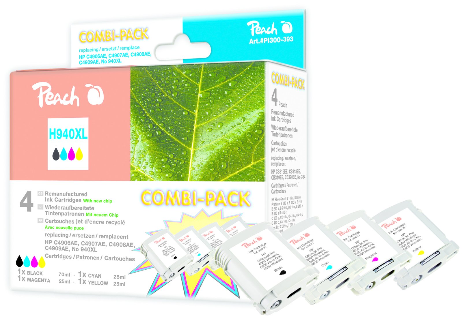 Peach 4er-Pack - Schwarz, Gelb, Cyan, Magenta - kompatibel - Tintenpatrone (Alternative zu: HP 940XL)