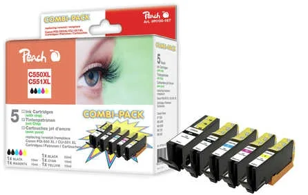 Peach 5er-Pack - XL-Yield - Schwarz, Gelb, Cyan, Magenta, Photo schwarz - kompatibel - (Alternative zu div. Canon Toner), Ansicht 2