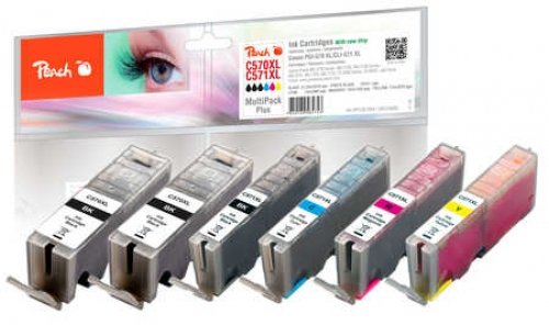 Peach Multi Pack Plus XL - 6er-Pack - Schwarz, Gelb, Cyan, Magenta - (Alternative zu: Canon CLI-571BKXL,...)
