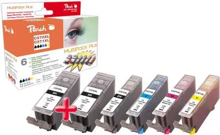 Peach Multi Pack Plus XL - 6er-Pack - Schwarz, Gelb, Cyan, Magenta - (Alternative zu: Canon CLI-571BKXL,...), Ansicht 2