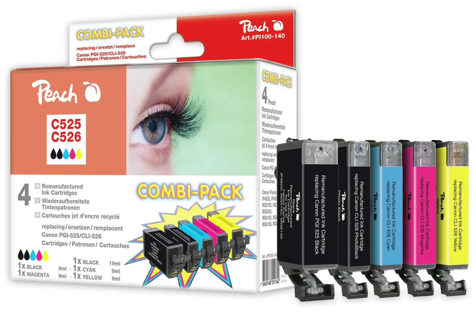 Peach PI100-140 - Schwarz - Cyan - Foto schwarz - Gelb - Canon - Multi pack - Pixma IP 4850,... - 5 Stück(e), Ansicht 2