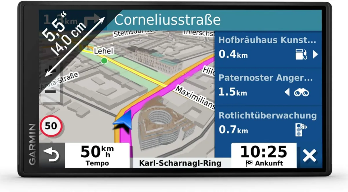 Garmin DriveSmart 55 MT-D EU Navi - Rahmenloses Touch-Display, 3D-Navigationskarten und Live-Traffic Via DAB+