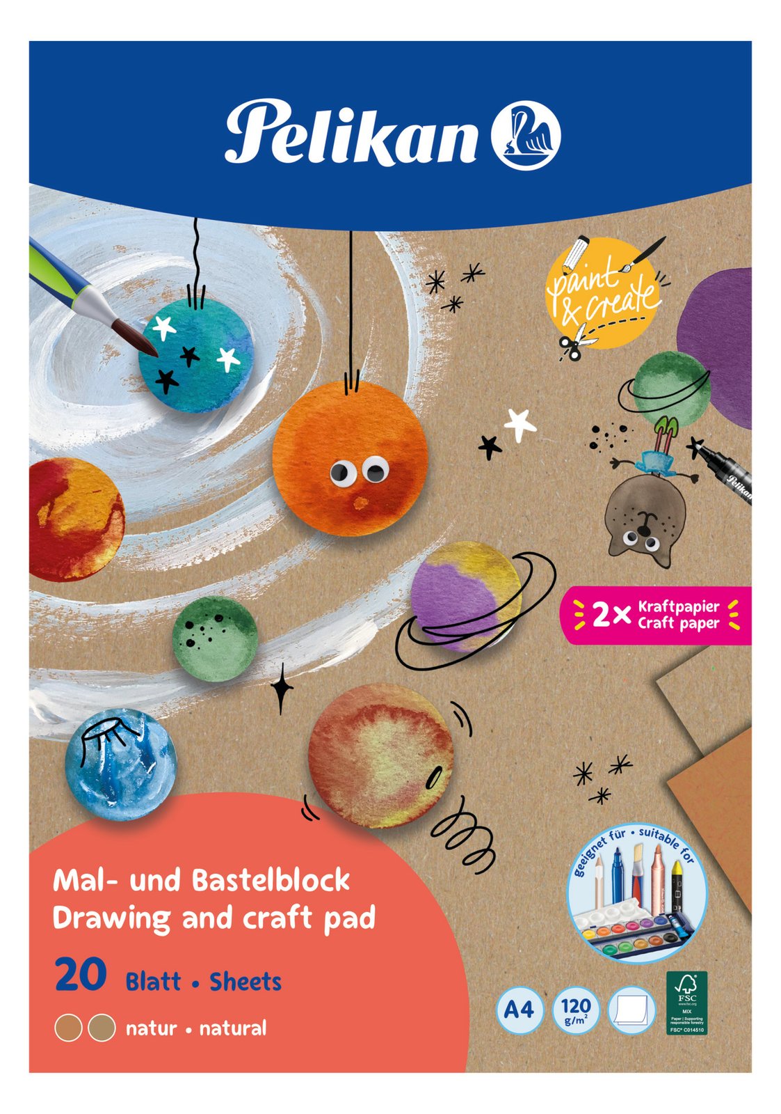 Pelikan Zeichen-und Bastelblock A4.120g/m 20 Blatt Nat. FSC