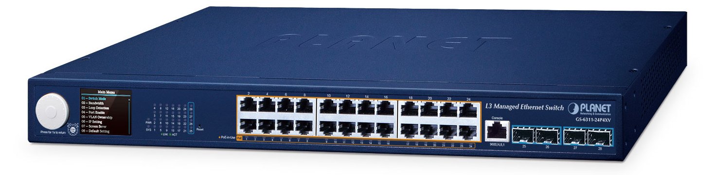 Planet GS-6311-24P4XV Layer 3/1000T 802.3at PoE+ - Switch - 0,1 Gbps