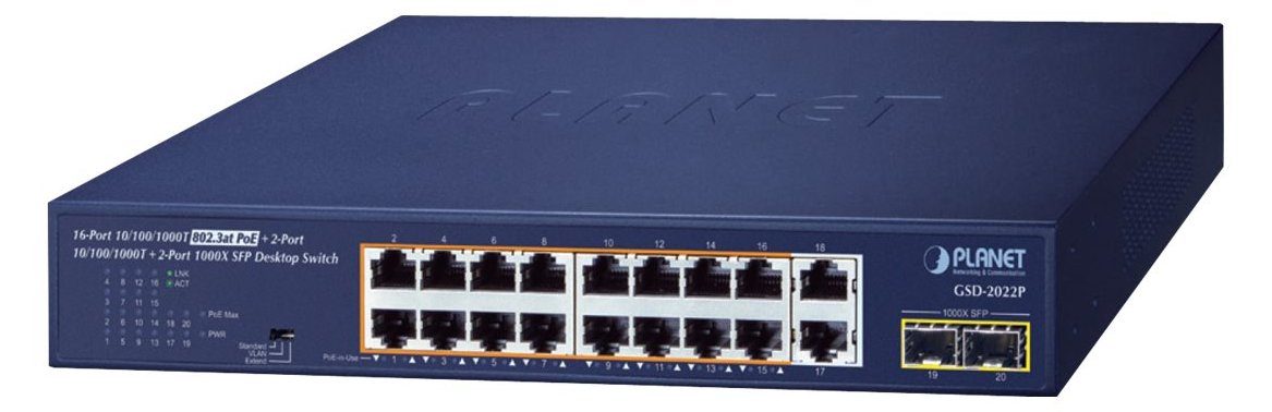 Planet GSD-2022P - Switch - unmanaged - 16 x 10/100/1000 (PoE+)