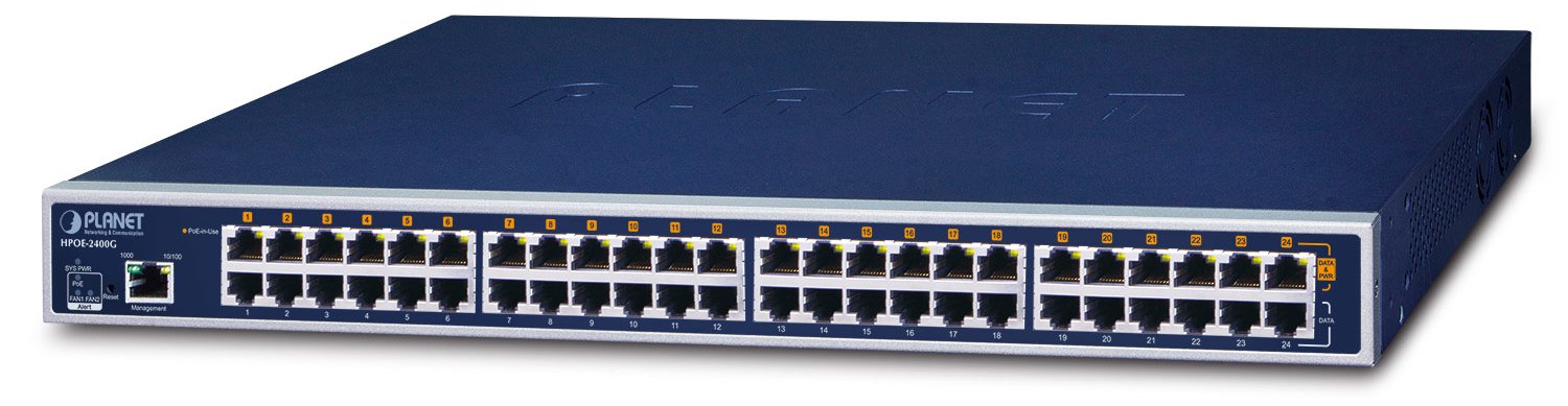Planet HPOE-2400G - Power Injector (Rack - einbaufähig) - Wechselstrom 100-240 V - 720 Watt  - Ausgänge: 24 - 1U - 19