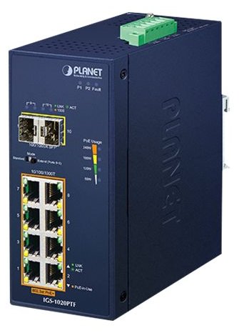 Planet IGS-1020PTF - Switch - unmanaged - 8 x 10/100/1000 (PoE+)