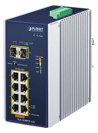 Planet IGS-1020PTF-12V - Switch - unmanaged - 8 x 10/100/1000 (PoE+)