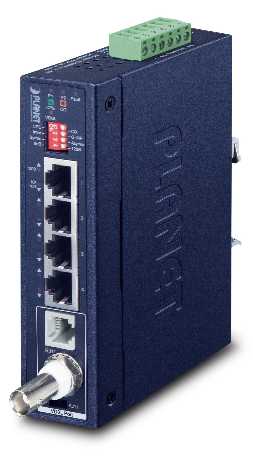 Planet IP30 Industrial Gigabit Ethern - Netzwerksender & -empfänger - 1200 m - Blau - Metall - 0.4 A