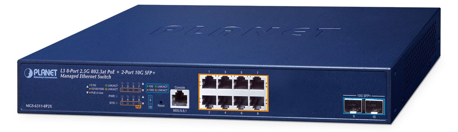 Planet MGS-6311-8P2X Layer 3 2.5GBASE-T 802.3at PoE+ - Switch - 10 Gbps
