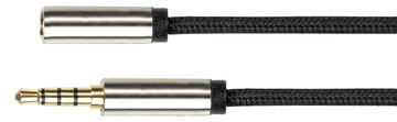 PYTHON Audio Verlängerungskabel High-Quality, 4-poliger 3,5mm Klinkenstecker an Klinkenbuchse, Textilmantel, schwarz, 1m, PYTHON Series von LumaTech