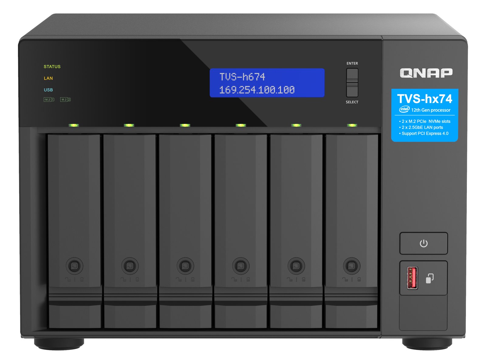 QNAP TVS-h674 - NAS - Tower - Intel® Core™ i3 - i3-12100 - Schwarz