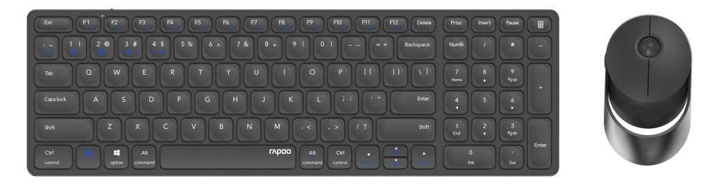 Rapoo 9750M - Kabellos - RF Wireless + Bluetooth - Scherenschalter - Grau - Maus enthalten - TL: Deutsch, QWERTZ