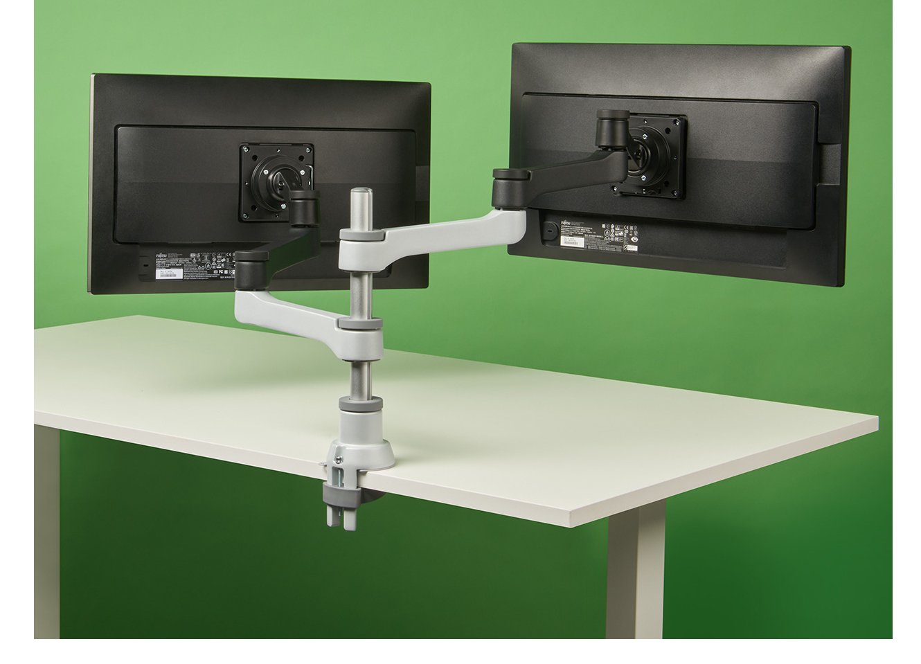 R-Go Zepher 4 - Befestigungskit (einstellbarer Monitorarm) - für 2 LCD-Displays - Aluminium - mattsilber