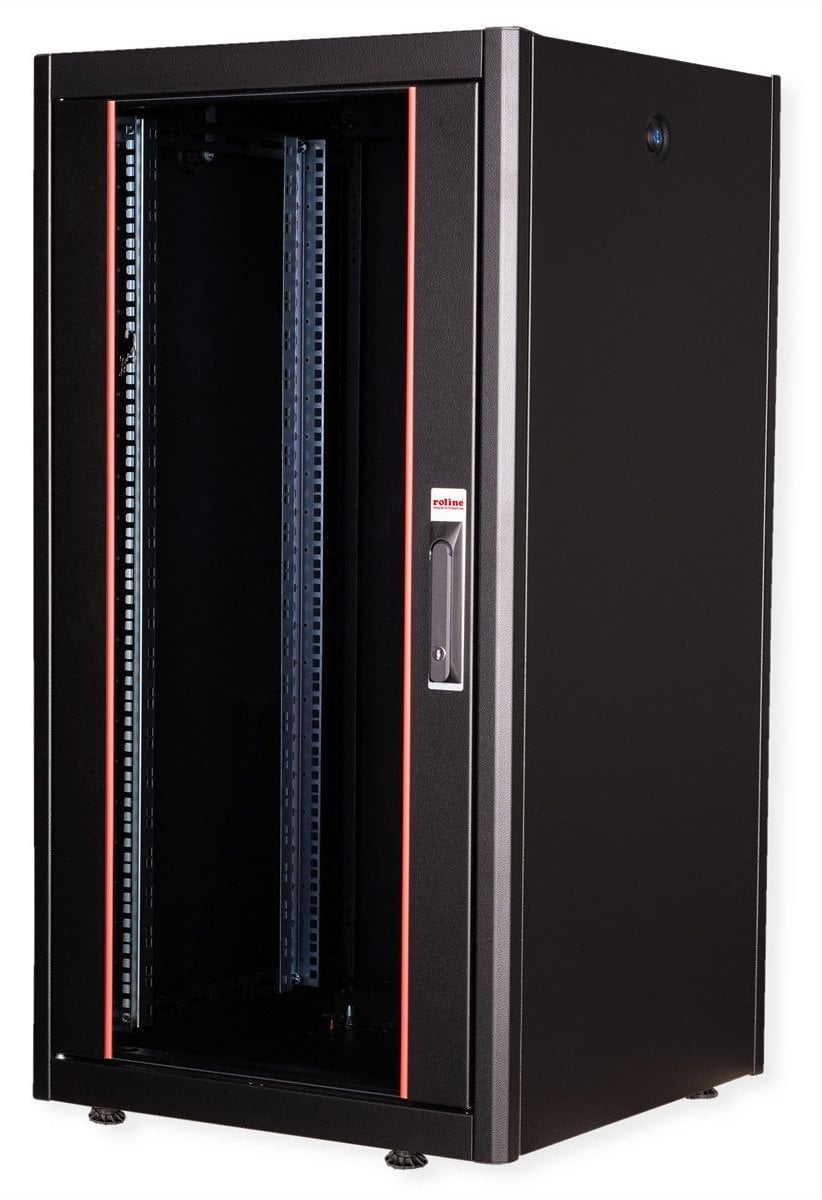 ROLINE 19 Zoll Netzwerkschrank Basic 22 600x600 BxT Glastür schwarz