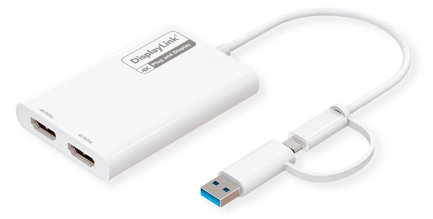 ROLINE Display Adapter USB Typ C A - Dual HDMI 4K60 ST/BU - Adapter - Digital/Daten