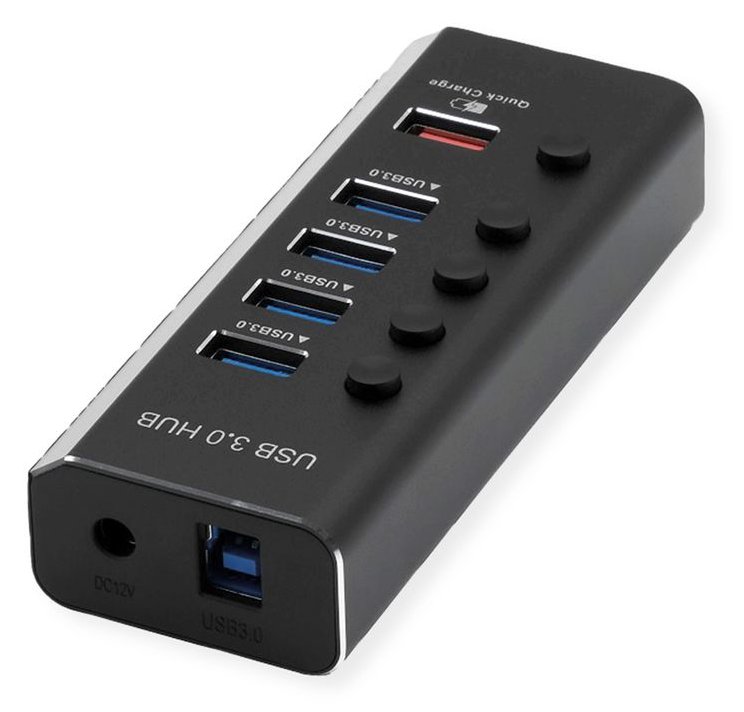 ROLINE USB3.2 Gen1 Hub 5x 4x A+ 1x QC Ports einzeln schaltbar