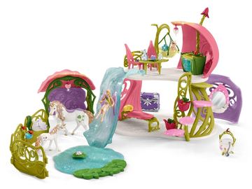 Schleich bayala Glitzerndes Blütenhaus mit Einhörnern - See und Stall - Junge/Mädchen