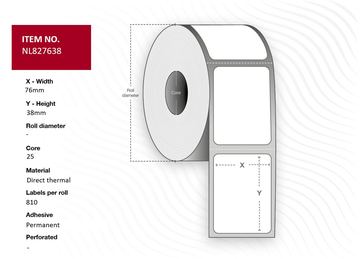 Star Micronics Label 76x38 - Core 25. White. Uncoated. DT. Permanent. 810 von LumaTech