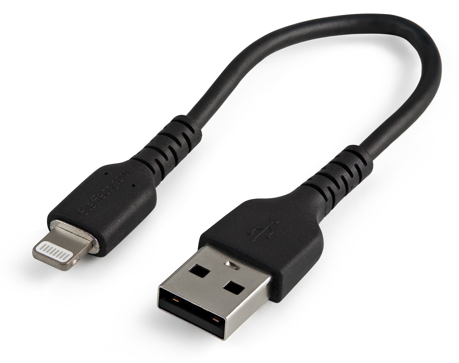StarTech.com 15cm(6 in) Durable Black USB-A to Lightning Cable, Heavy Duty Rugged Aramid Fiber USB Type A to Lightning C
