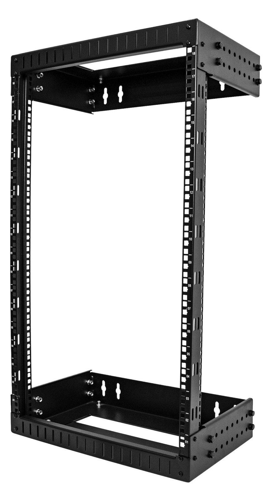 StarTech.com 18HE Netzwerkschrank 19 Zoll für Wandmontage - Einstellbare Tiefe 30 - 50 cm - 2 Pfosten Open Frame
