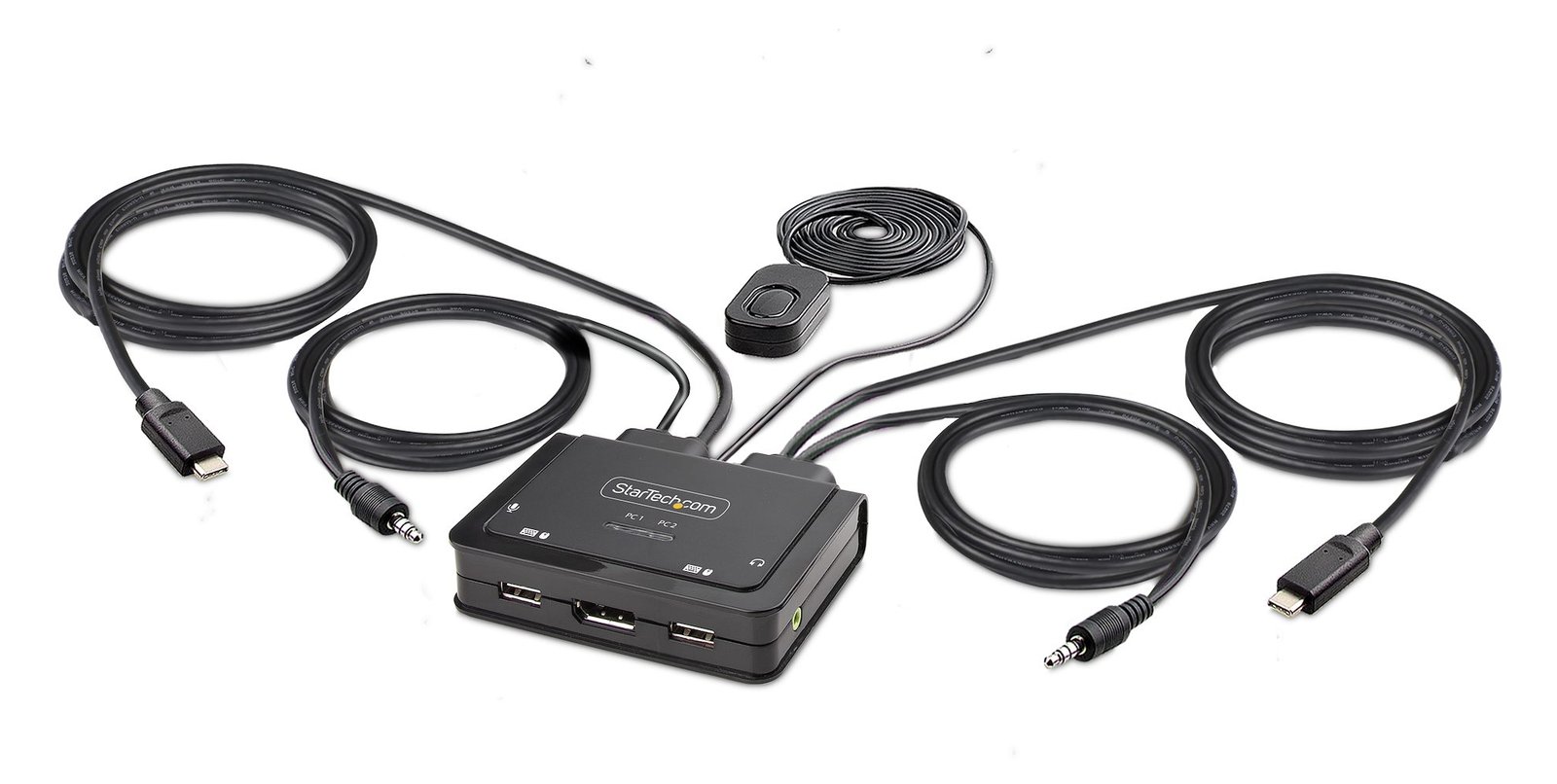 StarTech.com 2-Port USB-C Cable KVM Switch, 4K 60Hz DisplayPort Output, Compact KVM with 4ft/1.2m
