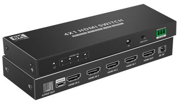 Techly 4x1 HDMI 2.1 8K 3D Switch mit optischen SPDIF - RS-232 - HDMI-Ausgang von LumaTech