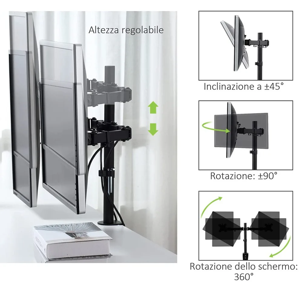 Techly Befestigungskit (Spannbefestigung für Tisch, Befestigungsarm für Dual-Bildschirm) für 2 LCD-Displays - Schwarz, Ansicht 5