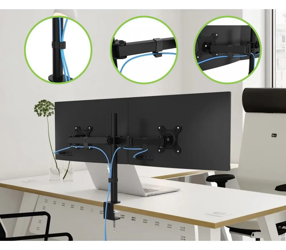 Techly Befestigungskit (Spannbefestigung für Tisch, Befestigungsarm für Dual-Bildschirm) für 2 LCD-Displays - Schwarz, Ansicht 6